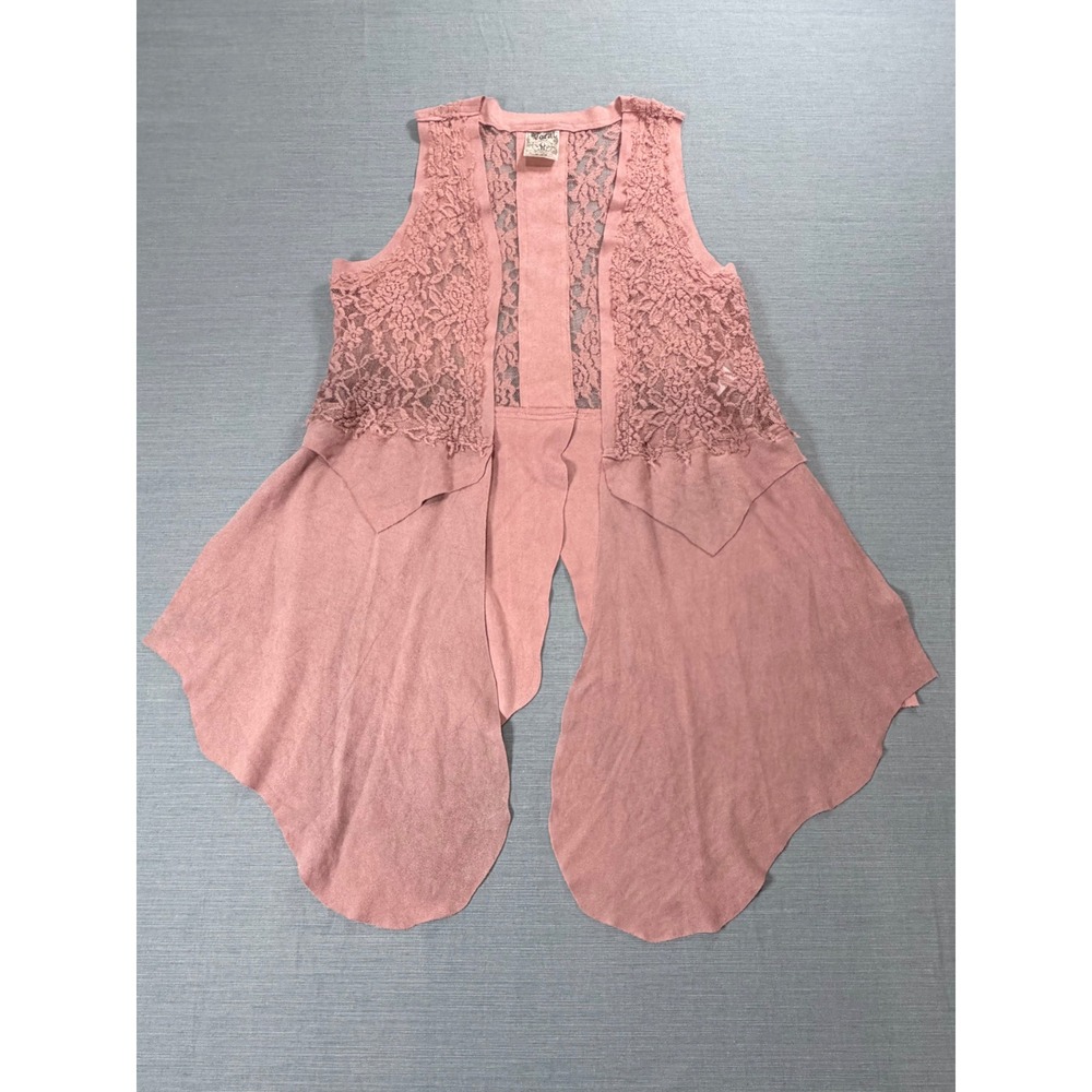Vocal Open Front Lace Vest Women Small Pink Excellent Faux Suede Boho Layering